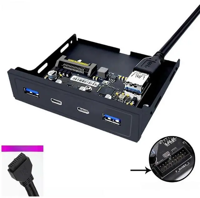 Alt view image 2 of 2 - FOR 20 Pin 3.5" Floppy Bay USB Front Panel 2 Port USB 3.0 + 2 Port USB 3.2 GEN1 5Gbps Type C Expansion Adapter Connector For Desktop