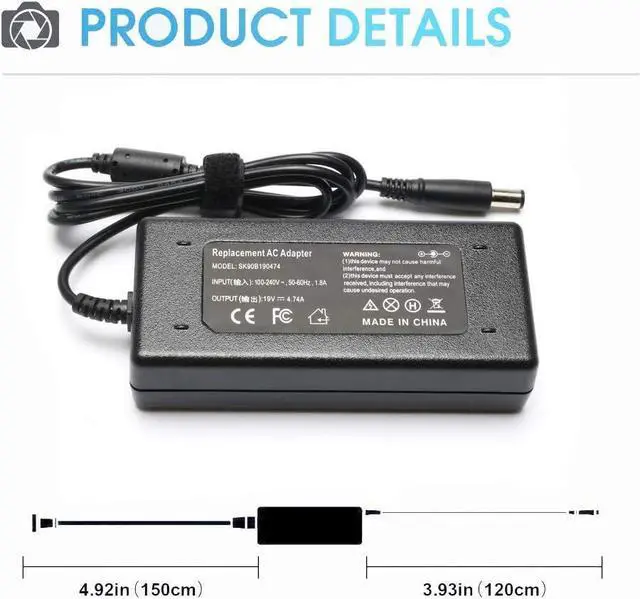 Alt view image 8 of 10 - 90W Power Cord for HP All-in-One Desktop PC 18'' 19'' 20" 21" 22" 23" 24" 27", 24-DD, 24-DF, 24-DP, 24-CB, 22-DD, 22DF Series Power Adapter 19V 4.74A