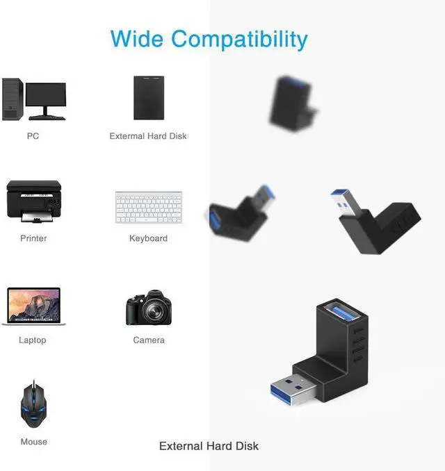 Alt view image 9 of 14 - 90 Degree USB 3.0 Adapter 6 Pack - Right Angle Male to Female Up/Down/Left/Right Connector - L Shaped Extension for PC Laptop Charger and More