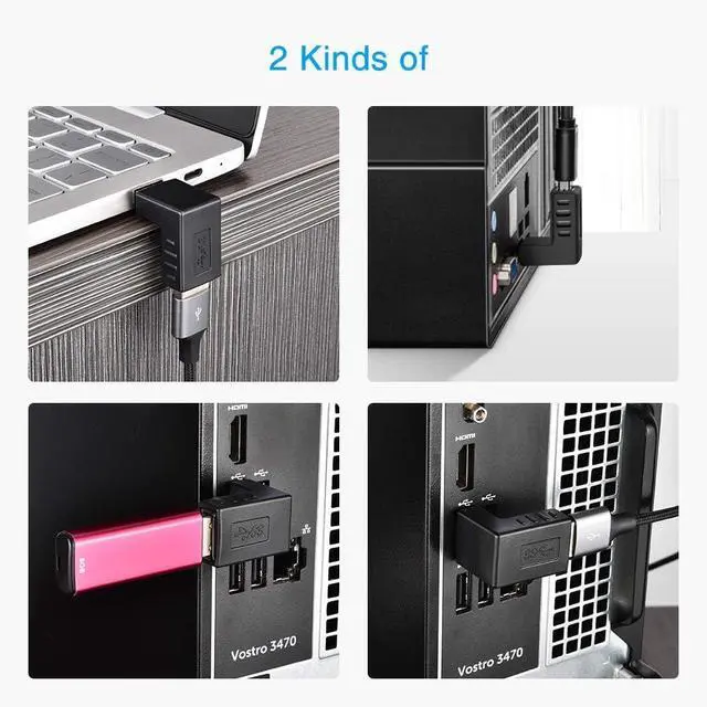 Alt view image 10 of 14 - 90 Degree USB 3.0 Adapter 6 Pack - Right Angle Male to Female Up/Down/Left/Right Connector - L Shaped Extension for PC Laptop Charger and More