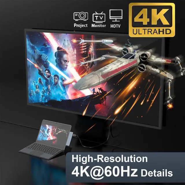 Alt view image 8 of 10 - Surface Pro 9/Pro 8/Pro X Docking Station, 6-in-2 Microsoft Surface Pro USB Hub Adapter with 4K@60HZ HDMI Display, 100W Thunderbolt 4 Port, 3*USB(5Gbps), 3.55mm Audio, Dock for Surface Pro Accessories