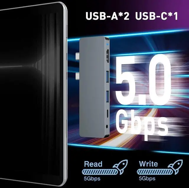 Alt view image 10 of 10 - Surface Pro 9/Pro 8/Pro X Docking Station, 6-in-2 Microsoft Surface Pro USB Hub Adapter with 4K@60HZ HDMI Display, 100W Thunderbolt 4 Port, 3*USB(5Gbps), 3.55mm Audio, Dock for Surface Pro Accessories