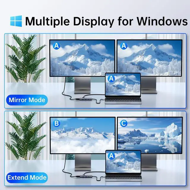 Alt view image 9 of 10 - Docking Station to Dual HDMI Monitor, USB C to Dual HDMI Adapter, USB-C HUB with 2xHDMI Ports 4K 60Hz, 100W PD Charging, USB-A&C 3.0, Laptop Docking Station Compatible with Dell, HP, Lenovo, and More