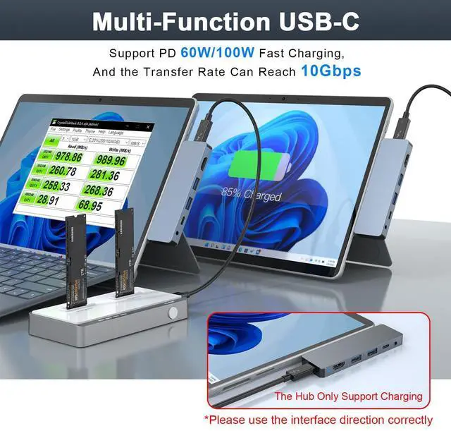 Alt view image 9 of 10 - Surface Pro 9/Pro 8/Pro X Docking Station, 6-in-2 Microsoft Surface Pro USB Hub Adapter with 4K@60HZ HDMI Display, 100W Thunderbolt 4 Port, 3*USB(5Gbps), 3.55mm Audio, Dock for Surface Pro Accessories