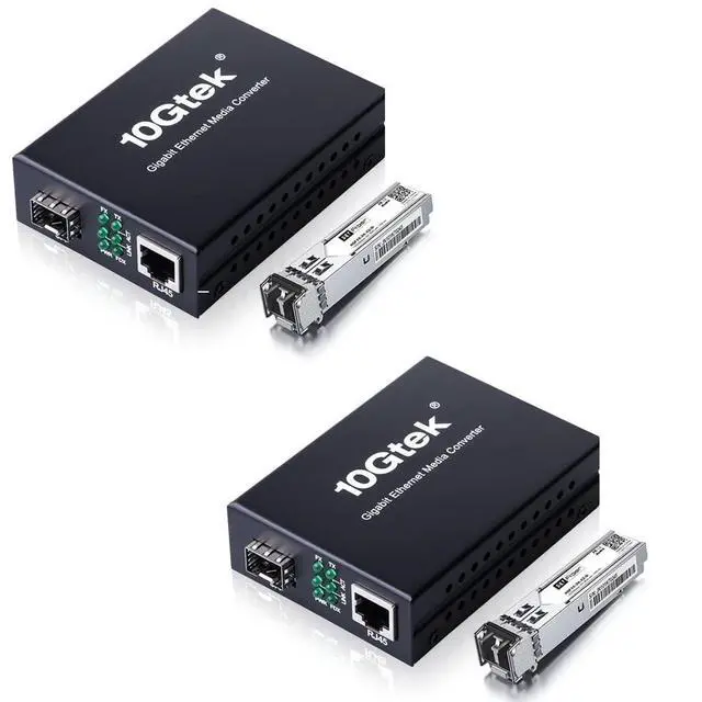 Alt view image 6 of 10 - A Pair of Gigabit Multi-Mode LC Fiber Media Converter, with 2 Pcs SFP SX Modules, Fiber to Ethernet Converter, 1000Base-SX to 10/100/1000M RJ45, MMF, 850nm, up to 550m