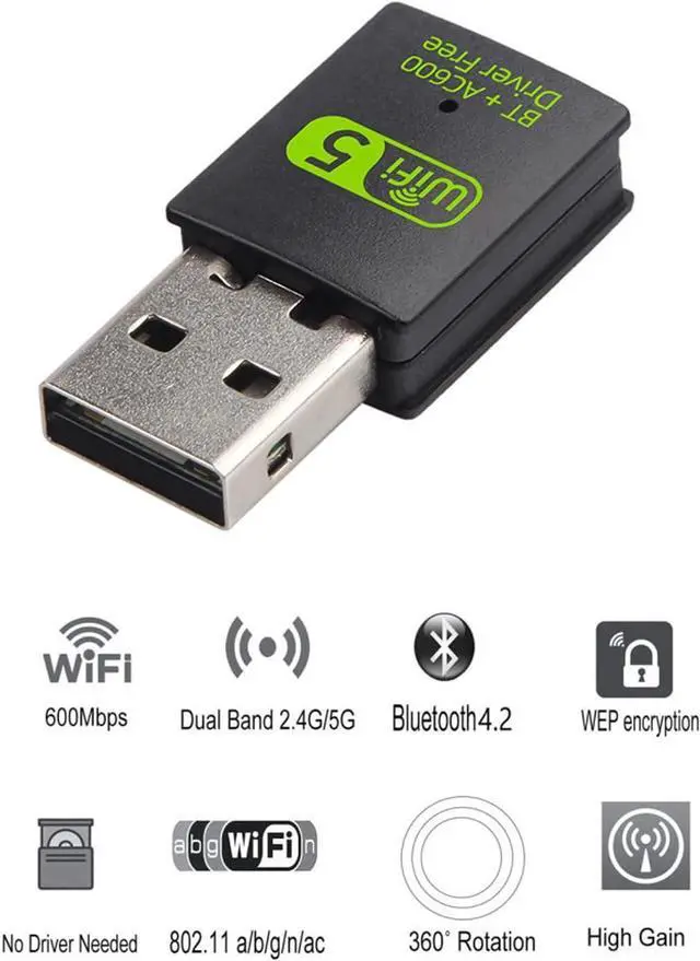 Alt view image 7 of 12 - USB WiFi Bluetooth Adapter, 600Mbps Dual Band 2.4/5GHz Wireless Network Card, USB WiFi Dongle for PC/Laptop/Desktop, Support Windows XP/7/8.1/10