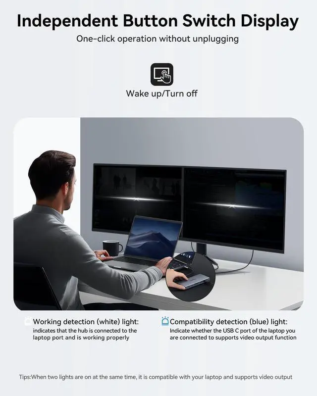 Alt view image 8 of 10 - USB C Docking Station Dual Monitor 15 in 1 Laptop Docking Station Triple Display for Dell HP Lenovo Thinkpad Surface, USB C Hub Multiple Adapter Dongle with 4K HDMI+VGA+USB Port+Button+PD+Ethernet