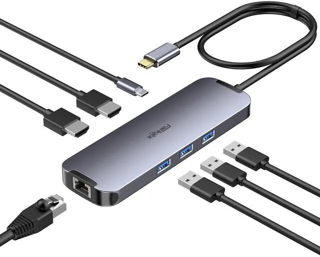 Alt view image 6 of 10 - USB C Hub Docking Station Dual Monitor, USB C to 2 HDMI 4K 60Hz with Ethernet, 100W Charing and USB3.0, USB-C Hub Compatible for HP MacBook Pro Air, 2 HDMI Adapter Type C Laptop Docking Station