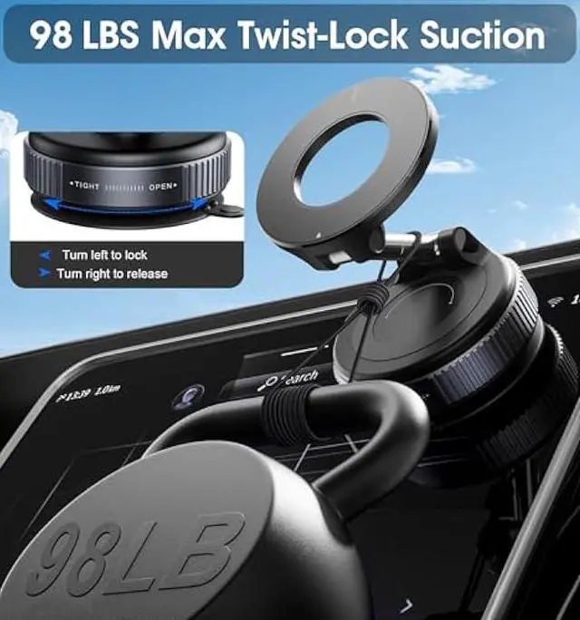 Alt view image 9 of 10 - 2026 Upgraded Vacuum Magnetic Car Phone Holder 360° Reinforced 96LBS Ultra Suction Cup Phone Mount for MagSafe Cell Phone Holders for Your Car/Gym/Mirror Mount for iPhone & Android