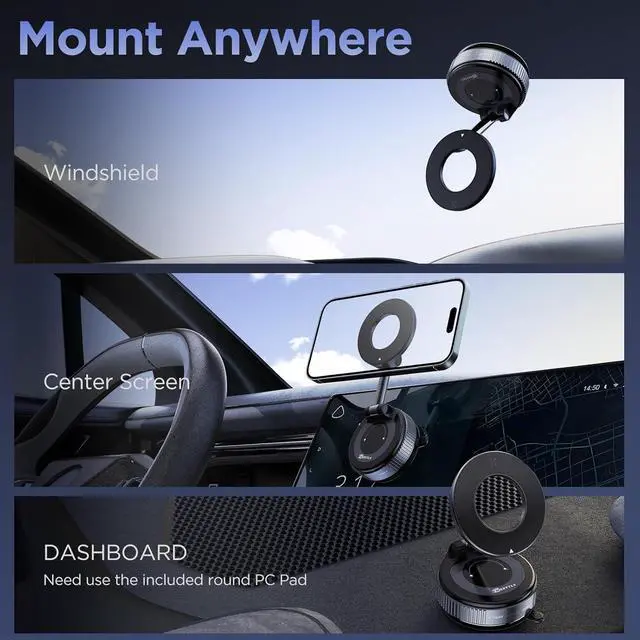 Alt view image 11 of 14 - Vacuum Magnetic Phone Holders for Your Car 2026 Suction Cup Phone Mount with Washable Nano Gel Pads 360° Adjustable Phone Mount Unlock More Scenes Phone Holder for Smartphone&Car/Gym/Mirror