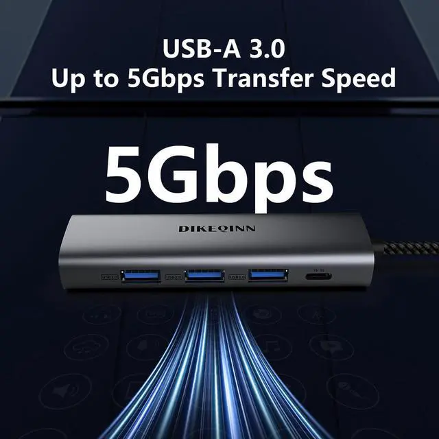 Alt view image 12 of 14 - USB 3.0 Hub with Gigabit Ethernet, 3-Port USB-A 5Gbps + USB-C Power Port for MacBook, Dell, HP, Surface (Plug and Play) (USB-C)