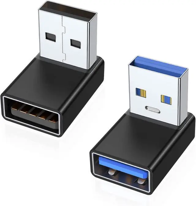 Alt view image 8 of 14 - 90 Degree USB 3.0 Adapter 2 Pack Up and Down Angle USB A Male to Female Converter Extender for PC Laptop USB A Charger Power Bank and More (Black)