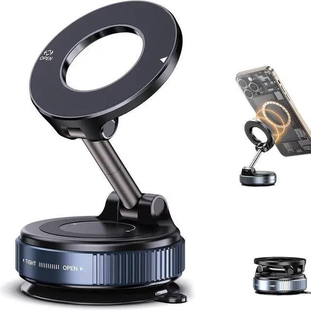 Alt view image 8 of 14 - Vacuum Magnetic Phone Holder 360° Adjustable Magnetic Car Mount Foldable Portable Suction Cup Cell Phone Mount for Car/Gym/Mirror/Shower Compatible with All Smartphones & All Car Models
