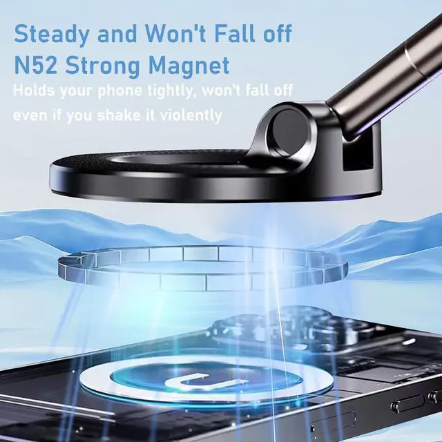 Alt view image 9 of 14 - Vacuum Magnetic Phone Holder 360° Adjustable Magnetic Car Mount Foldable Portable Suction Cup Cell Phone Mount for Car/Gym/Mirror/Shower Compatible with All Smartphones & All Car Models