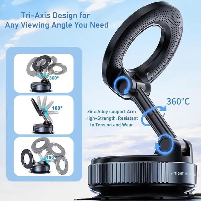 Alt view image 10 of 14 - Vacuum Magnetic Phone Holder 360° Adjustable Magnetic Car Mount Foldable Portable Suction Cup Cell Phone Mount for Car/Gym/Mirror/Shower Compatible with All Smartphones & All Car Models