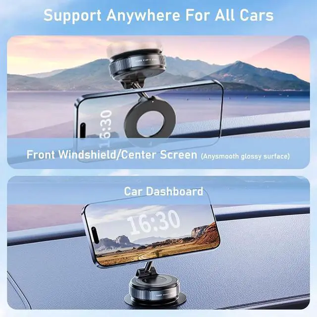 Alt view image 12 of 14 - Vacuum Magnetic Phone Holder 360° Adjustable Magnetic Car Mount Foldable Portable Suction Cup Cell Phone Mount for Car/Gym/Mirror/Shower Compatible with All Smartphones & All Car Models