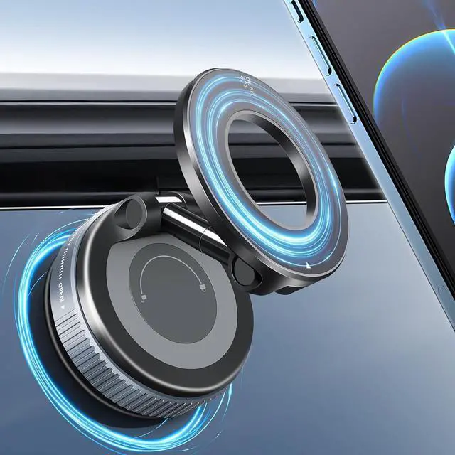 Alt view image 8 of 14 - Vacuum Suction Magnetic Phone Holder 2025 Upgraded Foldable Retractable Suction Cup Car Phone Mount for Magsafe 360° Adjustable Magnetic Phone Stand for Cars/Gyms/Mirrors/Smooth Surface