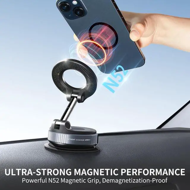 Alt view image 12 of 14 - Vacuum Suction Magnetic Phone Holder 2025 Upgraded Foldable Retractable Suction Cup Car Phone Mount for Magsafe 360° Adjustable Magnetic Phone Stand for Cars/Gyms/Mirrors/Smooth Surface