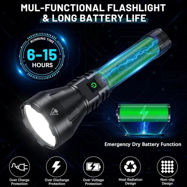 Alt view image 13 of 14 - Rechargeable Flashlights High Lumens 990000 Lumens Super Bright Flashlight 5 Modes LED Powerful Flashlight Adjustable & Waterproof Versatile Tactical Flashlight for Emergencies Hiking Camping