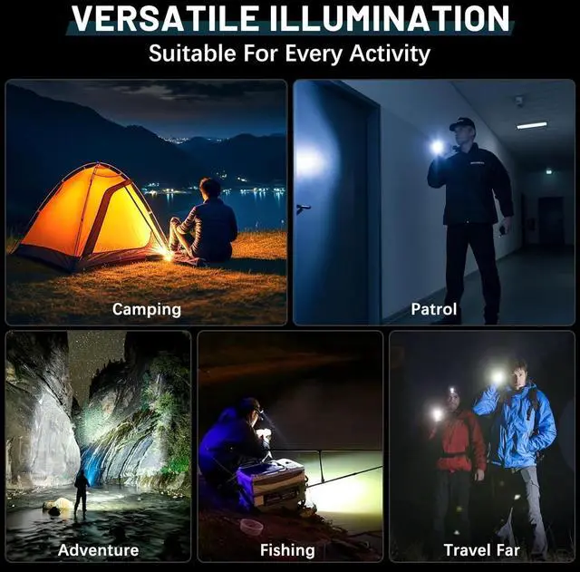 Alt view image 14 of 14 - Rechargeable Flashlights High Lumens 990000 Lumens Super Bright Flashlight 5 Modes LED Powerful Flashlight Adjustable & Waterproof Versatile Tactical Flashlight for Emergencies Hiking Camping