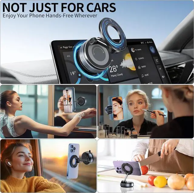 Alt view image 13 of 14 - Vacuum Suction Magnetic Phone Holder 2025 Upgraded Foldable Retractable Suction Cup Car Phone Mount for Magsafe 360° Adjustable Magnetic Phone Stand for Cars/Gyms/Mirrors/Smooth Surface