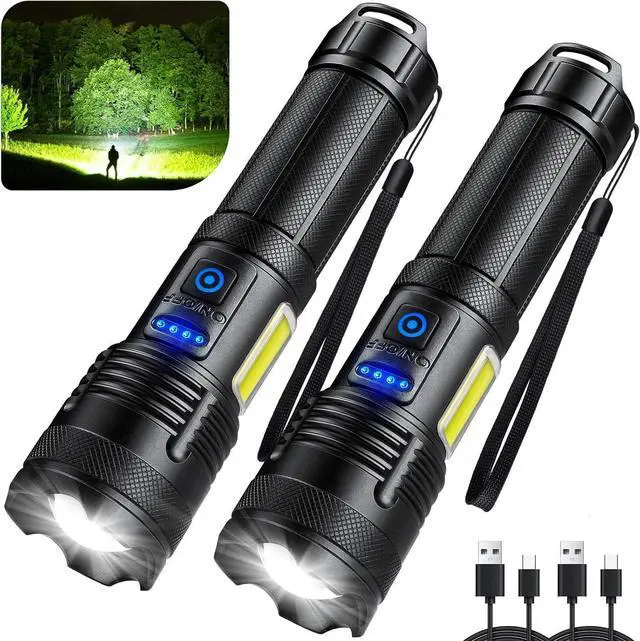 Alt view image 8 of 14 - Flashlights 9000 High Lumen - 2 Pack Ultra Bright Rechargeable Flashlight with 7 Light Modes LED Flash Light with High Power ATTERY IPX7 Waterproof for Home Camping