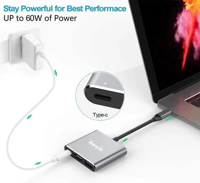 Alt view image 12 of 14 - USB C to HDMI Multiport Adapter USB 3.1 Gen 1 Thunderbolt 3 to HDMI 4K Video Converter/USB 3.0 Hub Port PD Quick Charging Port with Large Projection