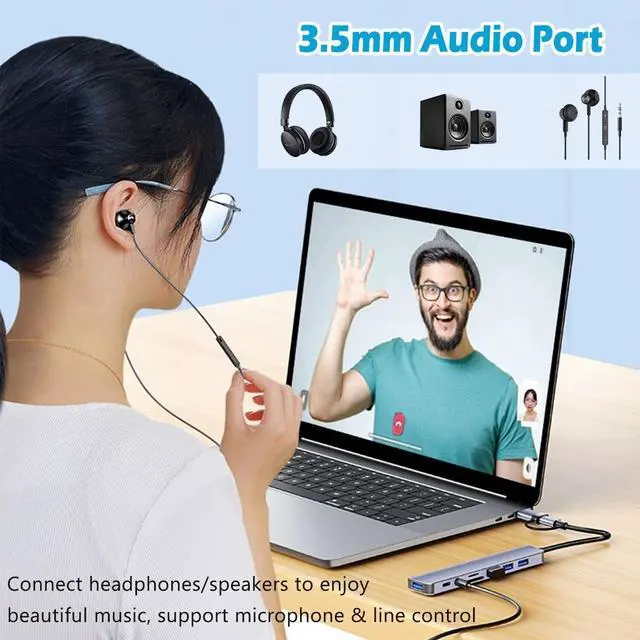 Alt view image 14 of 14 - USB Hub of PC USB C Hub 8 in 1 USB Extender with 4 USB Port 1 USBC USB 3.0 Hub TF/SD Card Reader 3.5mm Audio Output for MacBook Pro/iPad Pro/HP Aluminum