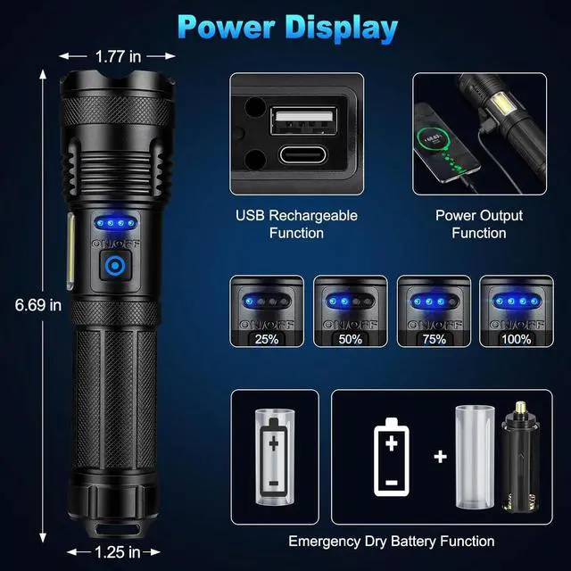 Alt view image 14 of 14 - Flashlights 9000 High Lumen - 2 Pack Ultra Bright Rechargeable Flashlight with 7 Light Modes LED Flash Light with High Power ATTERY IPX7 Waterproof for Home Camping