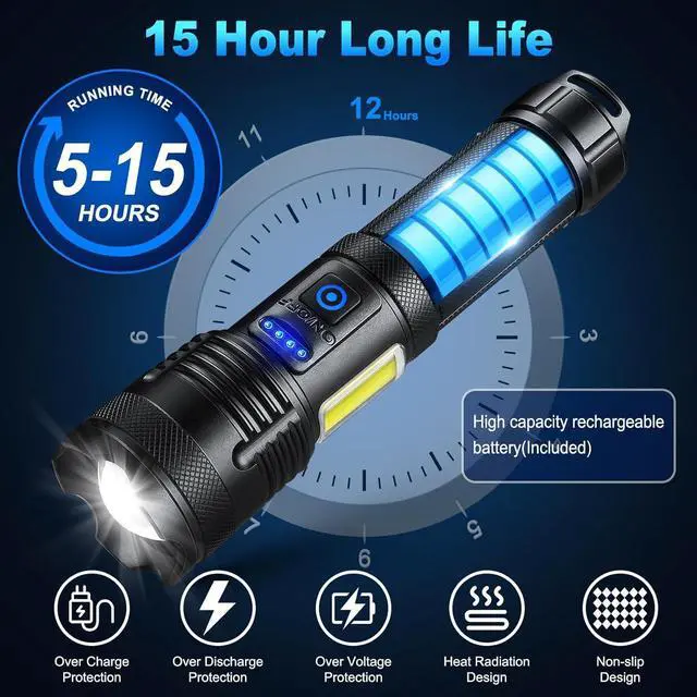 Alt view image 12 of 14 - Flashlights 9000 High Lumen - 2 Pack Ultra Bright Rechargeable Flashlight with 7 Light Modes LED Flash Light with High Power ATTERY IPX7 Waterproof for Home Camping