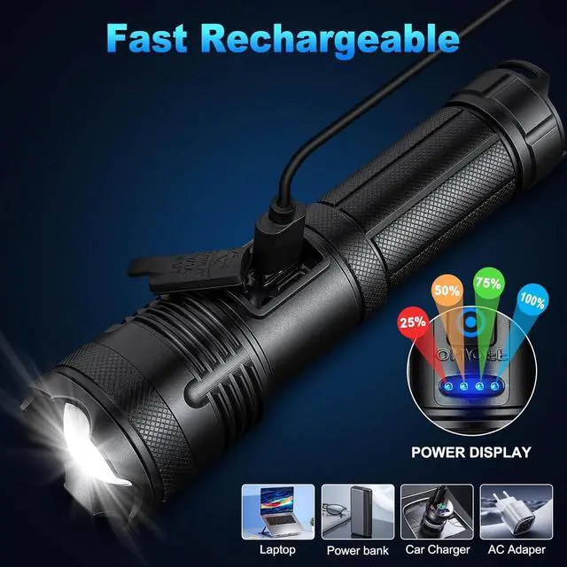 Alt view image 13 of 14 - Flashlights 9000 High Lumen - 2 Pack Ultra Bright Rechargeable Flashlight with 7 Light Modes LED Flash Light with High Power ATTERY IPX7 Waterproof for Home Camping