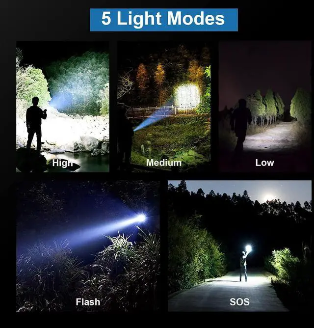 Alt view image 9 of 12 - Rechargeable Flashlights 990 000 High Lumens - 2 Pack Super Bright LED Flash Light with 5 Modes 12 Hour Brightest Waterproof Handheld Flashlight for Home Camping