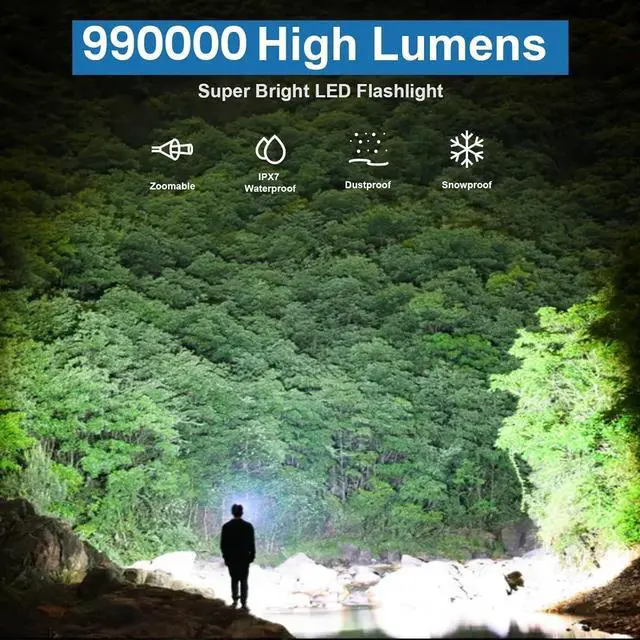 Alt view image 8 of 12 - Rechargeable Flashlights 990 000 High Lumens - 2 Pack Super Bright LED Flash Light with 5 Modes 12 Hour Brightest Waterproof Handheld Flashlight for Home Camping