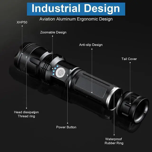 Alt view image 11 of 12 - Rechargeable Flashlights 990 000 High Lumens - 2 Pack Super Bright LED Flash Light with 5 Modes 12 Hour Brightest Waterproof Handheld Flashlight for Home Camping