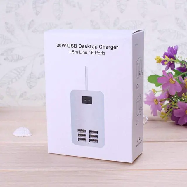 Alt view image 12 of 12 - 6 Ports USB Charger Hub Desktop US Plug AC Power Wall Travel Charging Adapter Slots Charging Station