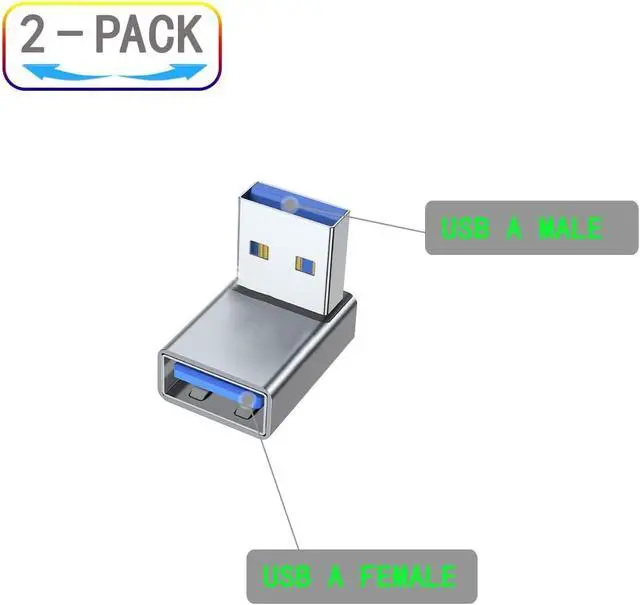 Alt view image 5 of 8 - 90 Degree USB A Adapter Upward Angle USB A Male to Female Converter Extender for PC Laptop USB 3.0 Charger Power Bank and More 2 Pack