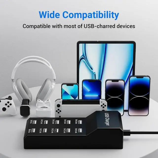 Alt view image 10 of 12 - 10-Port USB Charger Station 50W10A Multiport Charger Hub for iPhone Galaxy iPad & More