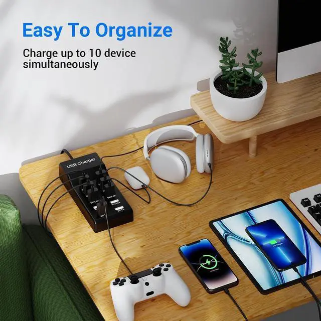 Alt view image 11 of 12 - 10-Port USB Charger Station 50W10A Multiport Charger Hub for iPhone Galaxy iPad & More