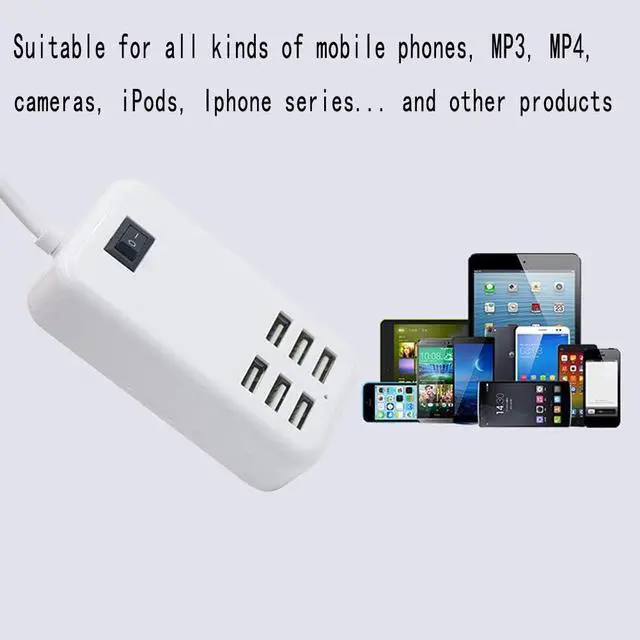 Alt view image 8 of 12 - 6 Ports USB Charger Hub Desktop US Plug AC Power Wall Travel Charging Adapter Slots Charging Station