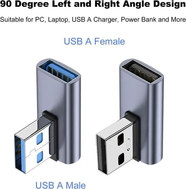 Alt view image 8 of 12 - 90 Degree USB 3.1 Adapter 2 Pack Left and Right Angle USB A Male to Female Converter Extender for PC Laptop USB A Charger Power Bank and More