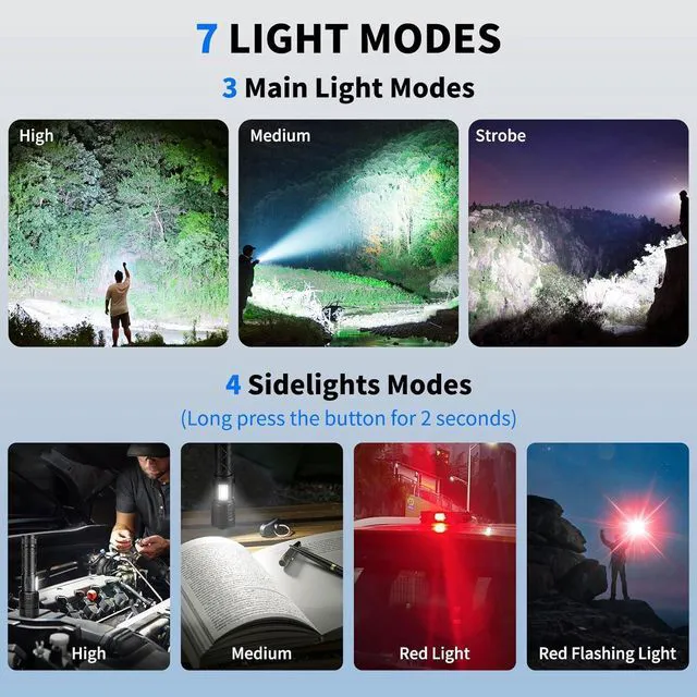 Alt view image 12 of 14 - Rechargeable LED Flashlights High Lumens Super Bright Flashlight with 7 Modes & Waterproof Powerful USB Rechargeable Handheld Flash Light for Camping Home