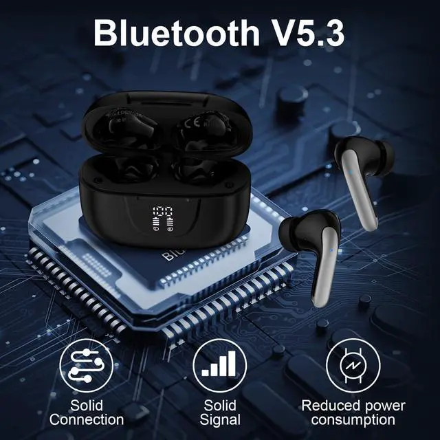 Alt view image 9 of 10 - Wireless Earbuds Bluetooth 5.3 Headphones,Noise Cancelling EarBuds with Deep Bass 60H Playback Stereo Ear Buds with Mic LED Display Charging Case IPX7 Waterproof in Ear Earphone for Phone Laptop Sport