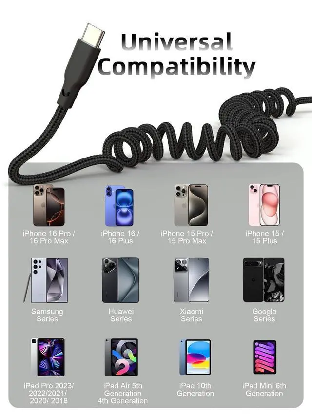 Alt view image 11 of 14 - Car Carplay Cable 2Pack 3ft Coiled USB A to USB C Fast Charge Cord for iPhone 16/15/Plus/Pro Max/MacBook Pro Auto Coiled Retractable iPhone Car Cord