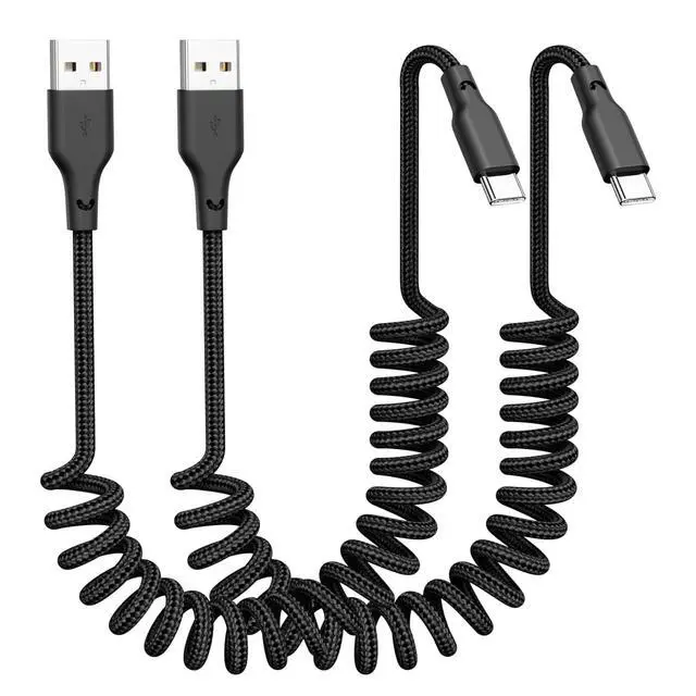 Alt view image 8 of 14 - Car Carplay Cable 2Pack 3ft Coiled USB A to USB C Fast Charge Cord for iPhone 16/15/Plus/Pro Max/MacBook Pro Auto Coiled Retractable iPhone Car Cord