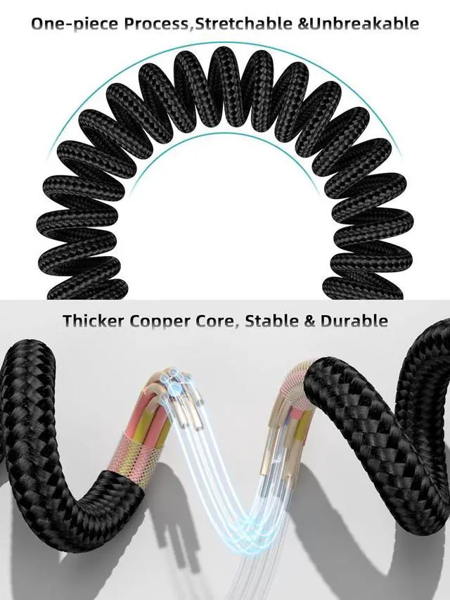 Alt view image 13 of 14 - Car Carplay Cable 2Pack 3ft Coiled USB A to USB C Fast Charge Cord for iPhone 16/15/Plus/Pro Max/MacBook Pro Auto Coiled Retractable iPhone Car Cord