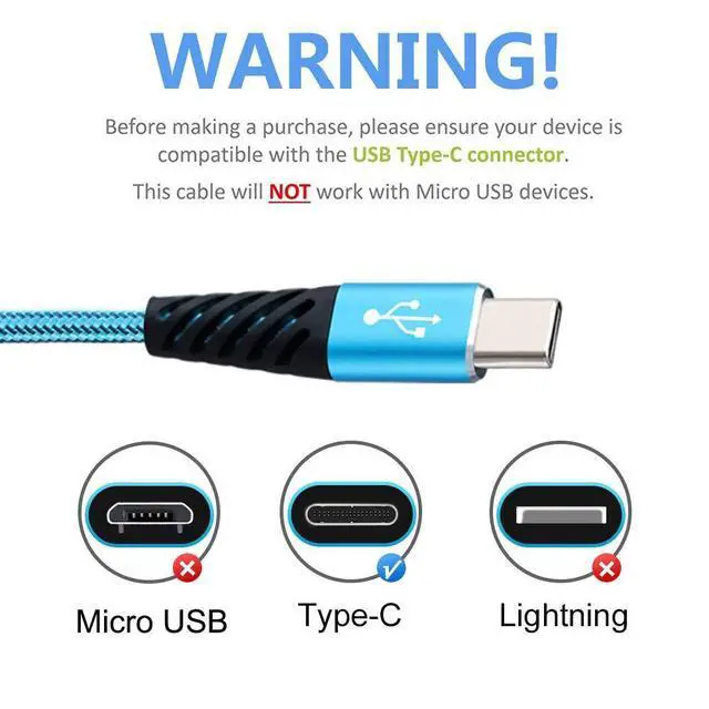 Alt view image 9 of 14 - Type C Charger Cable 10FT 4-Pack Fast Charging Cord USB A to USB C Cell Phone Charger Nylon Braided Compatible with Galaxy S10 S9 S8 Note 10 9 Pixel LG V30