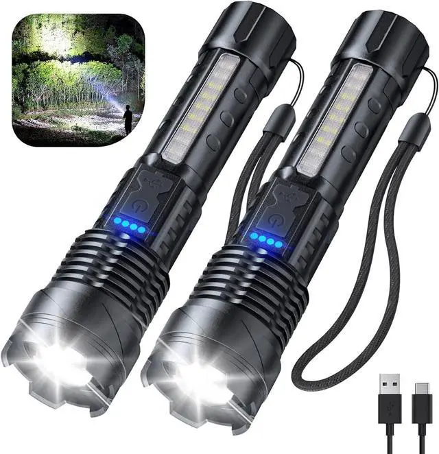 Alt view image 8 of 14 - Flashlight High Lumens Rechargeable 2 Pack 990000 Lumen Super Bright Led Flashlights with 7 Light Modes IPX6 Waterproof Powerful Handheld Flash Light for Camping Home Emergencies