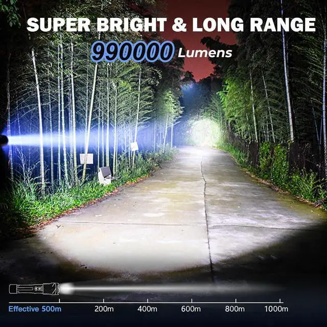 Alt view image 9 of 14 - Flashlight High Lumens Rechargeable 2 Pack 990000 Lumen Super Bright Led Flashlights with 7 Light Modes IPX6 Waterproof Powerful Handheld Flash Light for Camping Home Emergencies