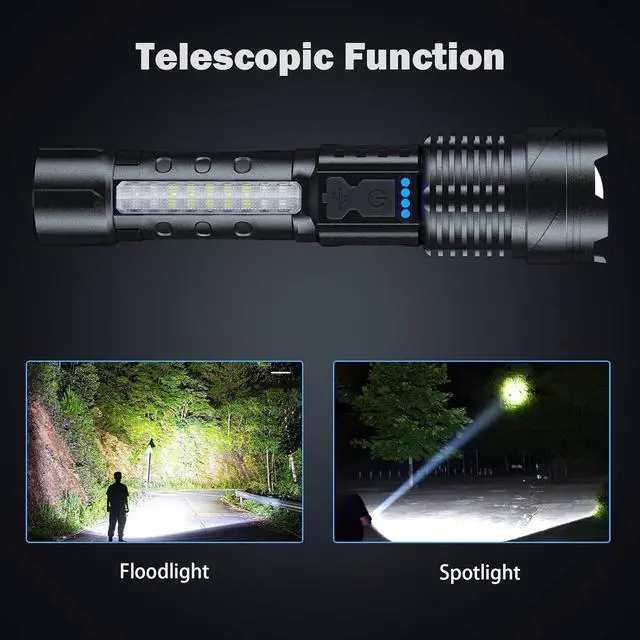 Alt view image 11 of 14 - Flashlight High Lumens Rechargeable 2 Pack 990000 Lumen Super Bright Led Flashlights with 7 Light Modes IPX6 Waterproof Powerful Handheld Flash Light for Camping Home Emergencies
