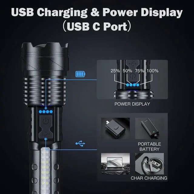 Alt view image 13 of 14 - Flashlight High Lumens Rechargeable 2 Pack 990000 Lumen Super Bright Led Flashlights with 7 Light Modes IPX6 Waterproof Powerful Handheld Flash Light for Camping Home Emergencies
